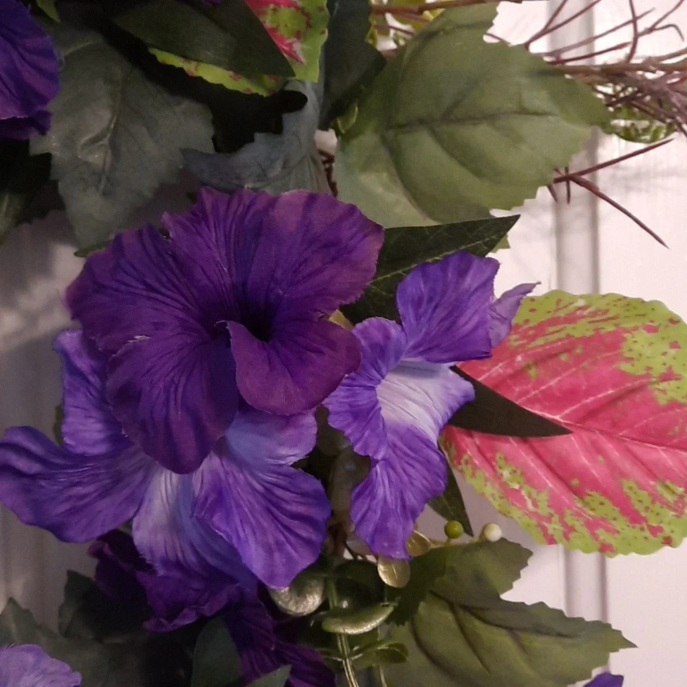 Wreath Purple Morning Glory Coleus Silk Artificial Flower Indoor Outdoor NEW